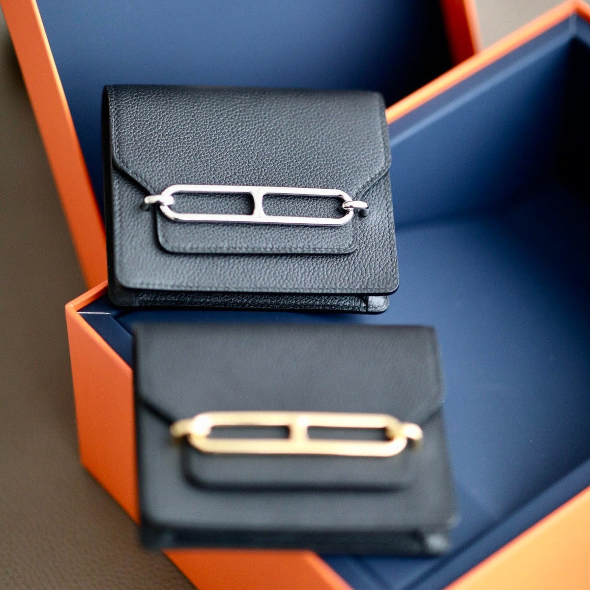 HERMES RoulisSlim Wallet 12.7 Black Calfskin