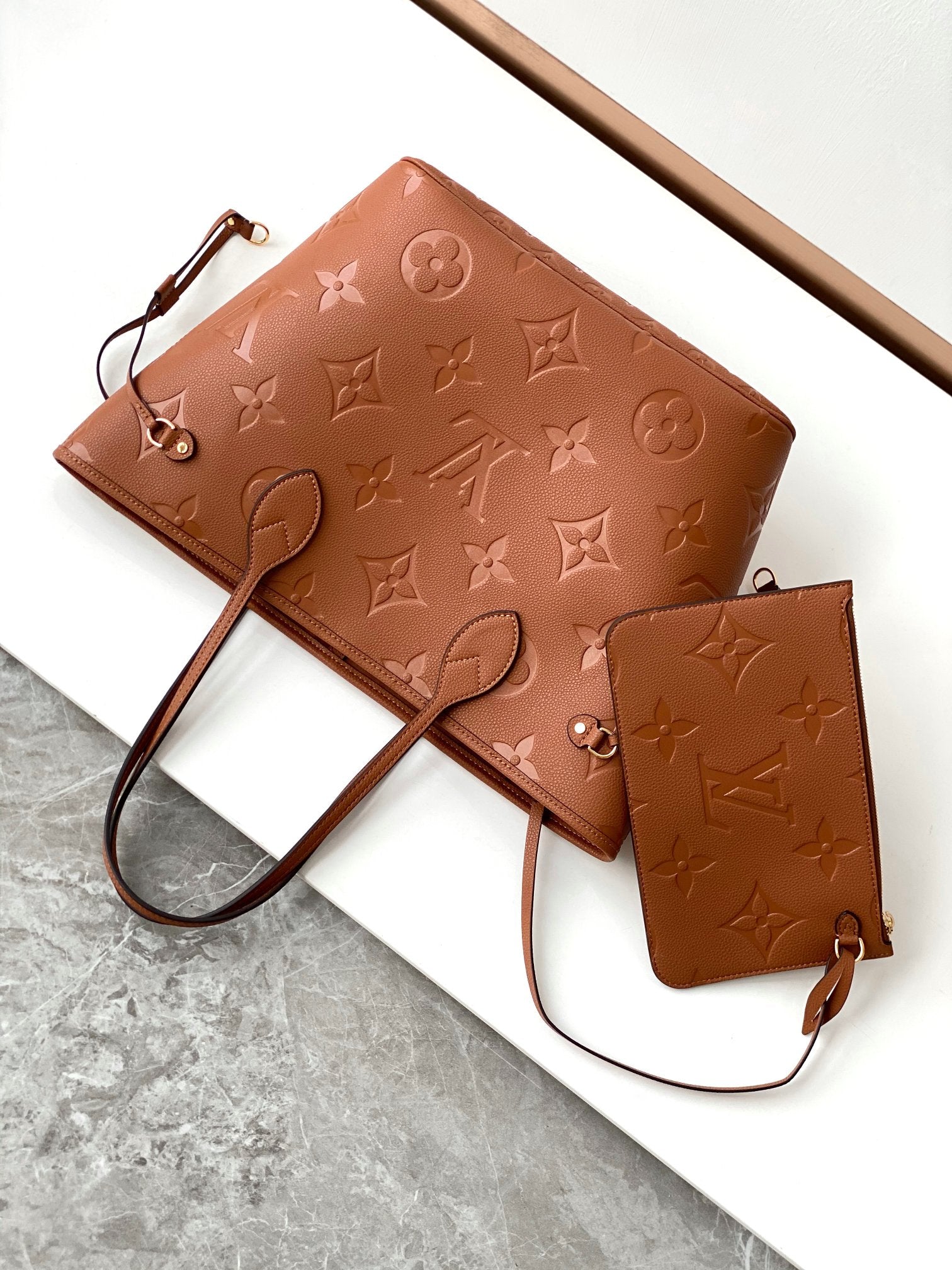 LOUIS VUITTON NEVERFULL MM 32 BROWN MONOGRAM EMPREINTE LEATHER