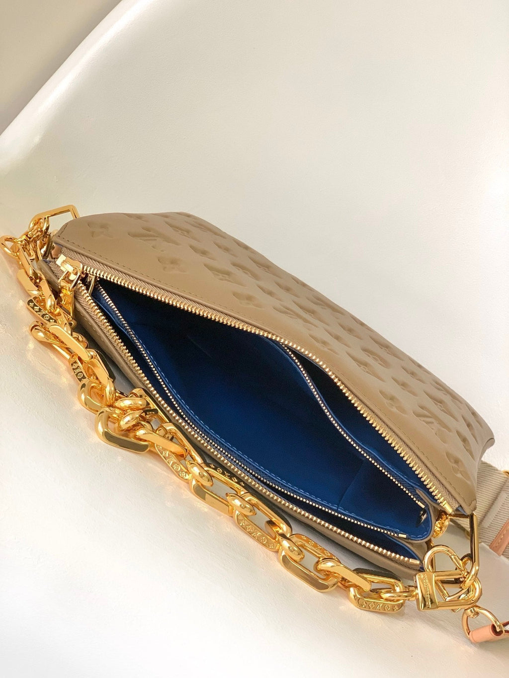 LOUIS VUITTON COUSSIN PM 26 IN BROWN MONOGRAM EMBOSSED LAMBSKIN GOLD HARDWARE