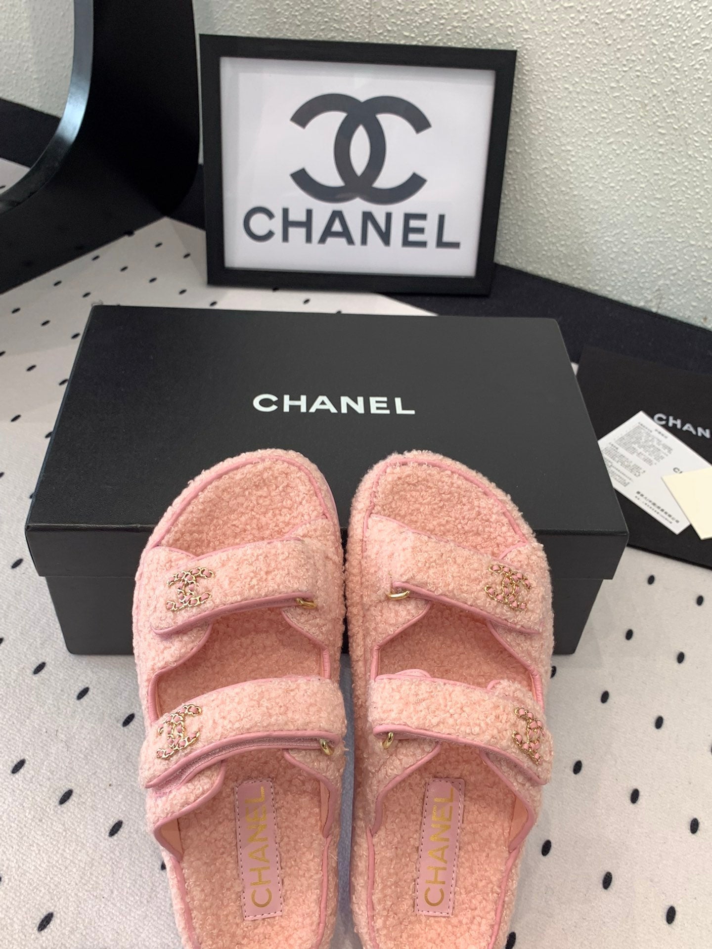 CHANEL DAD SANDAL MULE IN ROSE PINK LAMB FUR
