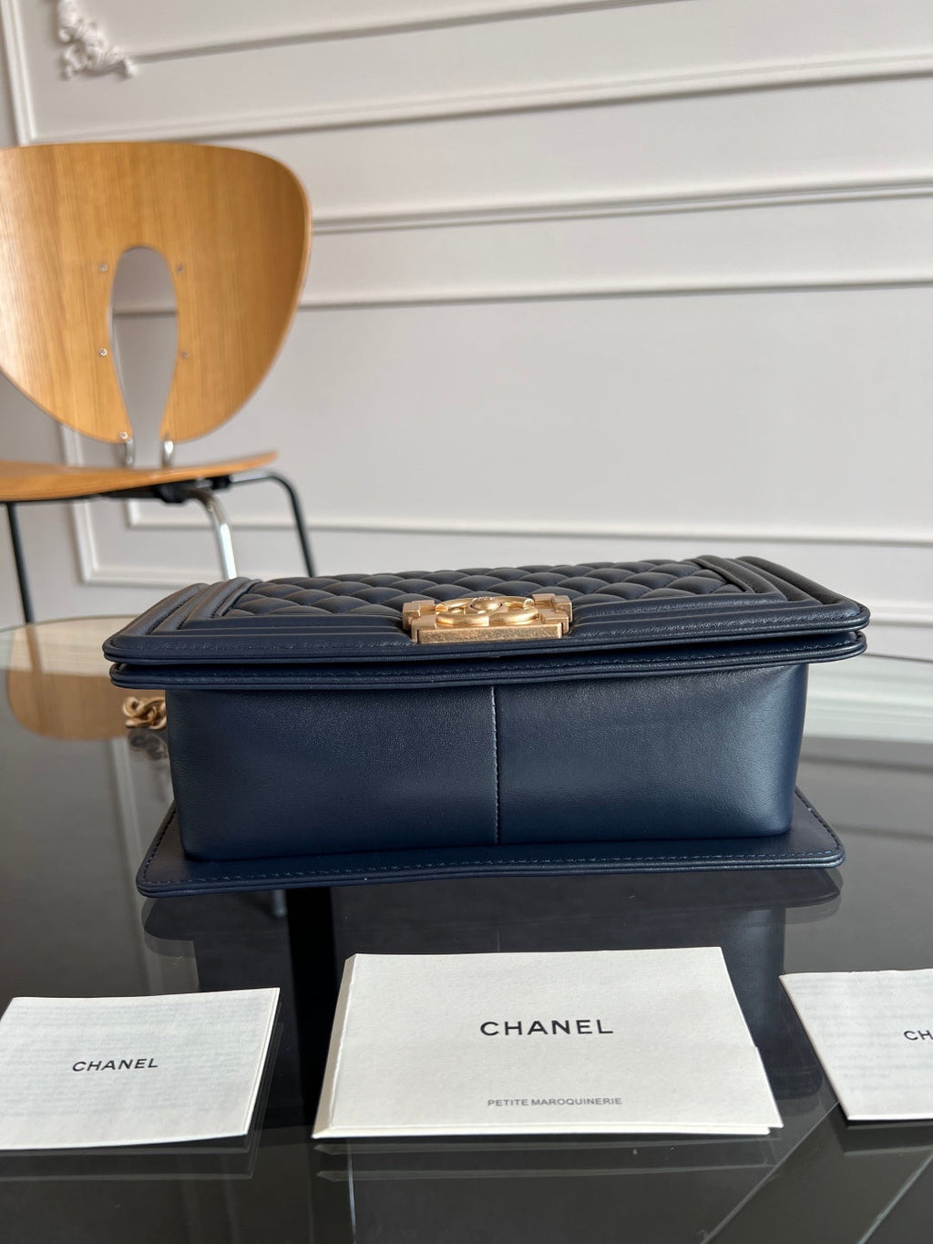 CHANEL 25S BOY BAG 25 IN DARK NAVY BLUE LAMBSKIN