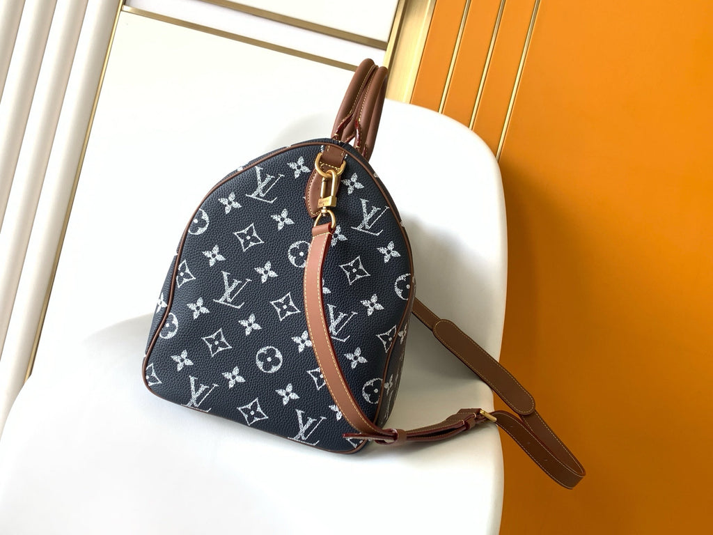 LOUIS VUITTON LV 25S SPEEDY BANDOULIÈRE BAG 40 IN CHARCOAL BLUE CALFSKIN GOLD HARDWARE