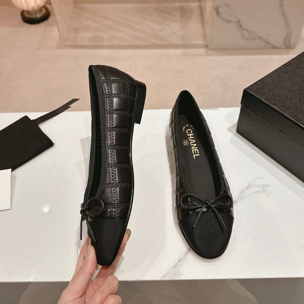CHANEL Double C New Ballet Flats Black Lambskin