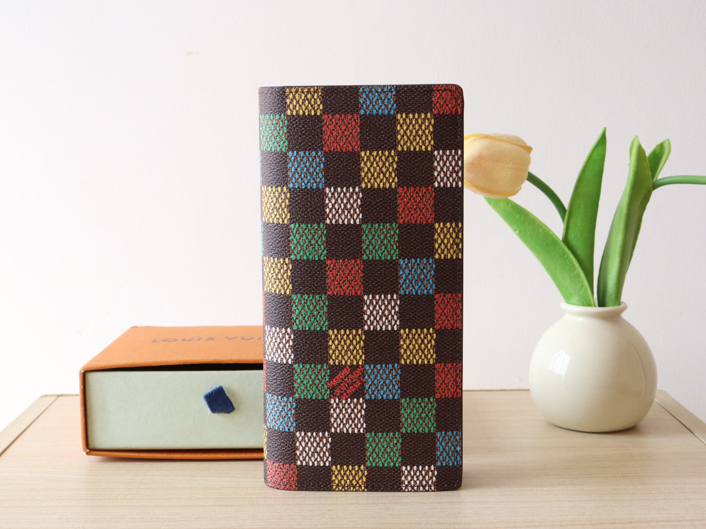 LOUIS VUITTON POCKET ORGANIZER WALLET 19 IN COLORFUL DAMIER EBENE CANVAS