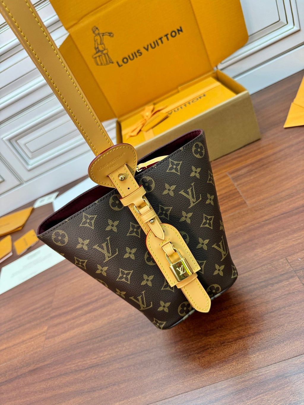 LOUIS VUITTON ALL IN BB BAG 18 IN BROWN MONOGRAM COATED CANVAS AND CALFSKIN