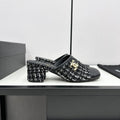 CHANEL HIGH MULE IN BLACK MIX WHITE WOOL TWEED AND CALFSKIN