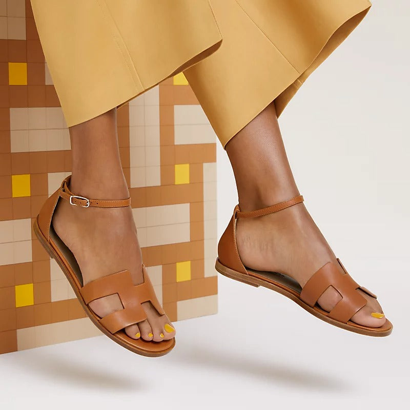 HERMES SANTORINI SANDAL CARAMEL CALFSKIN